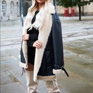 Fur lined oversized leather jacket